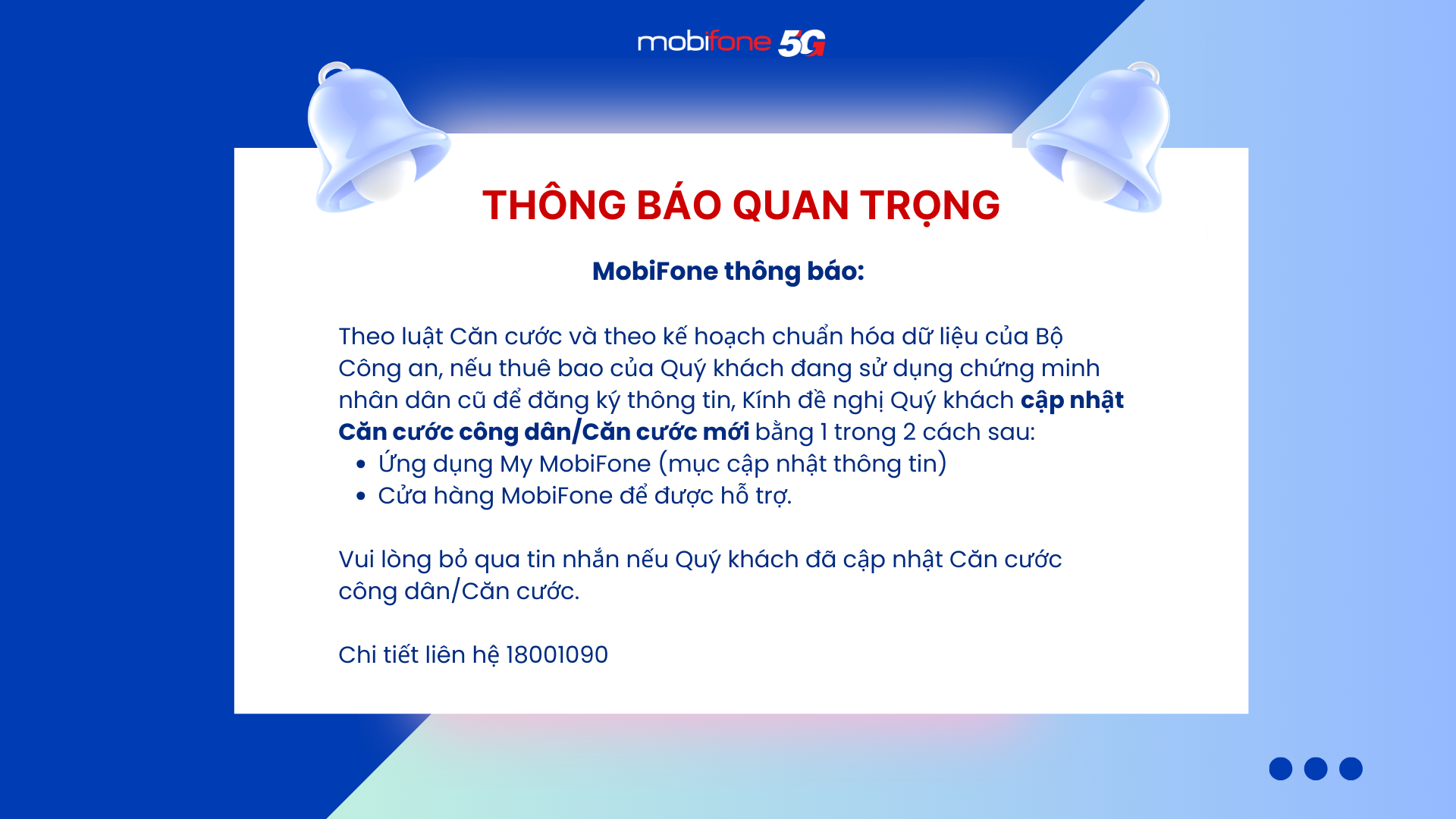 MobiFone thông báo cập nhật thông tin thuê bao theo Luật Căn cước